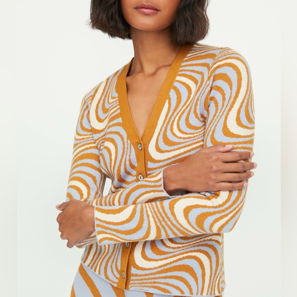 Rhode Sweater Cassie Cardigan Positive Vibrations Yellow‎ Blue Retro XS